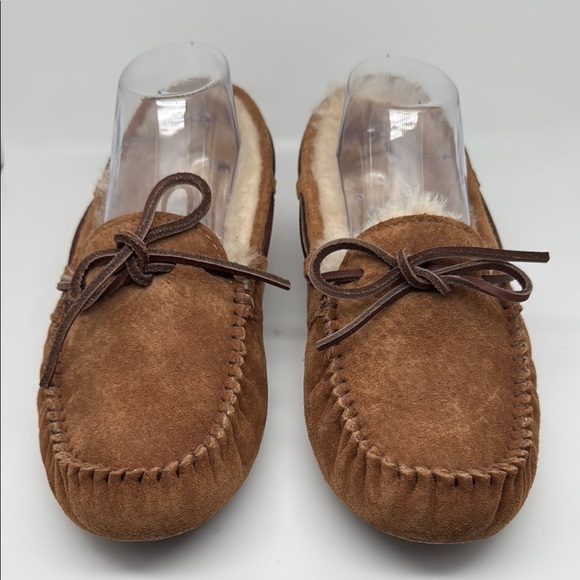 UGG Australia Dakota Chesnut Brown Suede Moccasin Wool Fur Slippers Size 9 - Picture 3 of 16